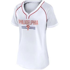 Philadelphia Phillies Majestic Women's Shirt M  V-Neck Baseball White New MLB